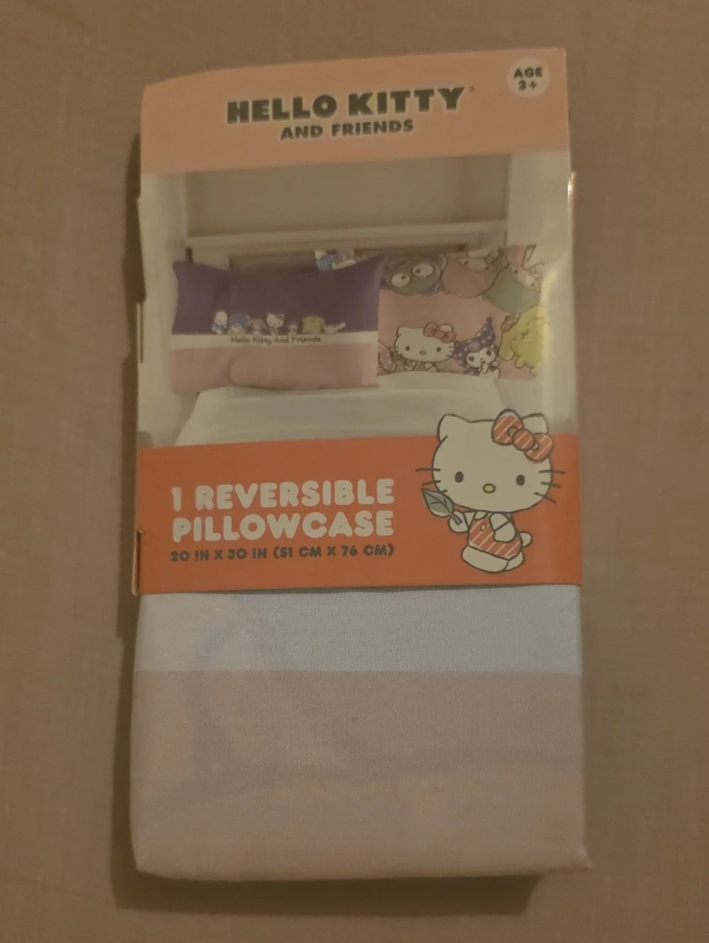 Hello Kitty Striped Reversible Pillowcase in Pink and White with Character Print